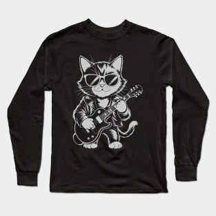 Festival Rock & Roll Cat Guitar Music Design Long Sleeve T-Shirt